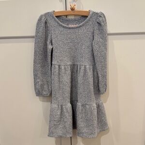 Cat & Jack Girls Gray Waffle Knit Tiered Dress 3T Long Sleeve